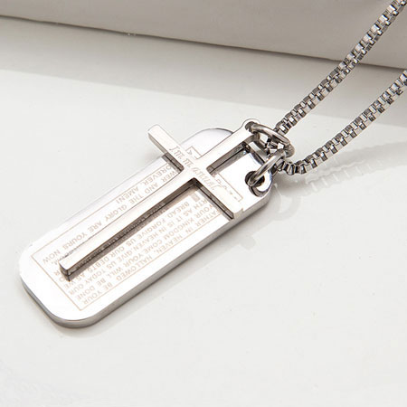 Christian Silver Cross Shield Titane Charm Collier Hommes/Femmes